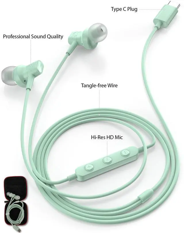 Alt view image 2 of 5 - 2 Pack Lightweight USB C Earbuds for iPhone 16 Pro Max 16e 15 Plus Wired Headphones with Mic for Girls Women Kids Cute Small in Ear Noise Isolating Magnetic Type C Earphone for iPad Pro Samsung Google