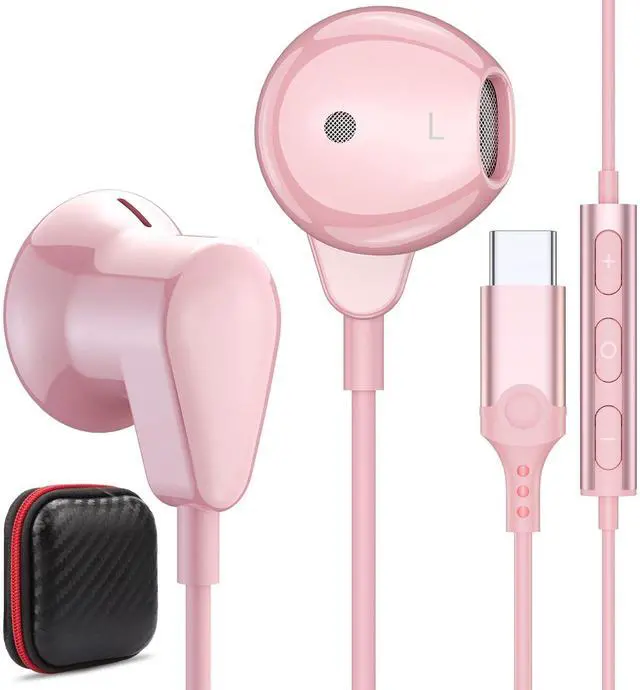 Alt view image 2 of 5 - ACAGET Wired Type C Headphones and Ture Wireless Earbuds for iPhone Samsung Google iPads, Noise Cancelling, Bluetooth V5.3, Confortable Fit, Pink Earphones for Girl Women