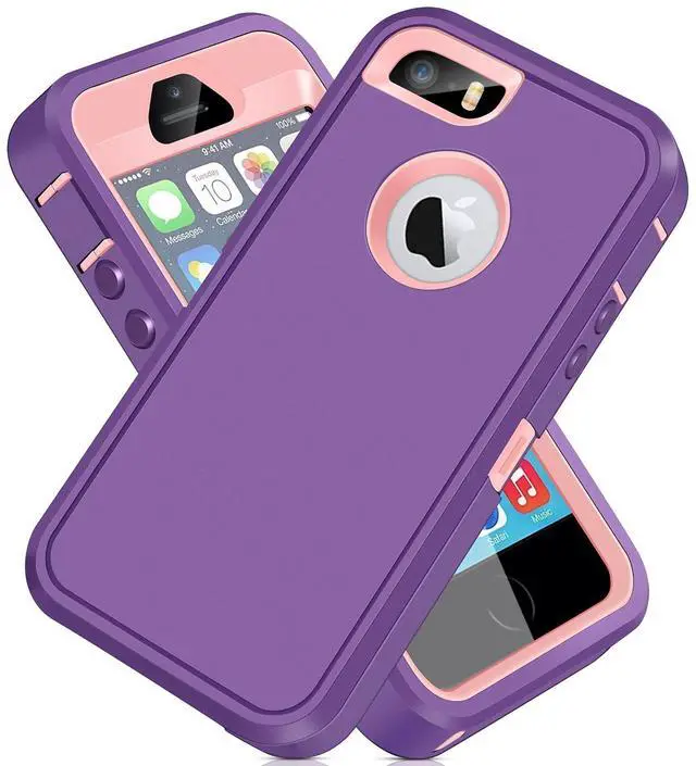 Alt view image 2 of 5 - Bluetooth 5.3 Wireless Earbuds & Dual-Layer Shockproof Case for iPhone 5/5s/SE (2016), True Wireless Headphones for Android/iSO & Heavy Duty Rguuged Protective Phone Case for iPhone 5/5s, Purple Pink