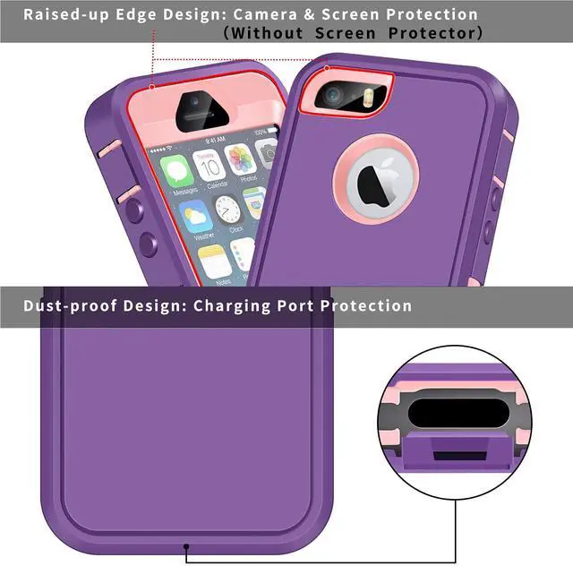 Alt view image 3 of 5 - Bluetooth 5.3 Wireless Earbuds & Dual-Layer Shockproof Case for iPhone 5/5s/SE (2016), True Wireless Headphones for Android/iSO & Heavy Duty Rguuged Protective Phone Case for iPhone 5/5s, Purple Pink