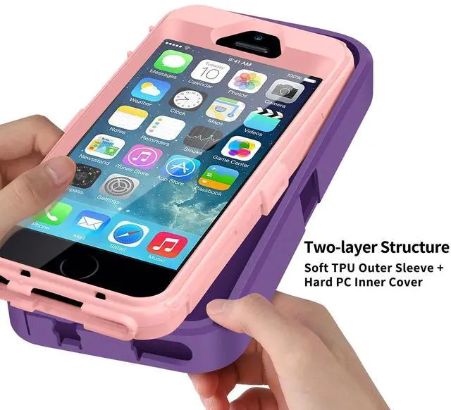 Alt view image 4 of 5 - Bluetooth 5.3 Wireless Earbuds & Dual-Layer Shockproof Case for iPhone 5/5s/SE (2016), True Wireless Headphones for Android/iSO & Heavy Duty Rguuged Protective Phone Case for iPhone 5/5s, Purple Pink