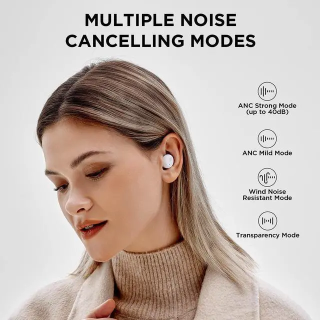 Alt view image 3 of 5 - 1MORE Active Noise Cancelling Earbuds - ComfoBuds Mini Wireless in Ear Headphones, Stereo Sound, Bluetooth Earbuds Wireless, Clear Calls, Wireless Charging, Soothing Sound, Waterproof, White