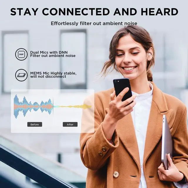 Alt view image 5 of 5 - 1MORE Active Noise Cancelling Earbuds - ComfoBuds Mini Wireless in Ear Headphones, Stereo Sound, Bluetooth Earbuds Wireless, Clear Calls, Wireless Charging, Soothing Sound, Waterproof, White