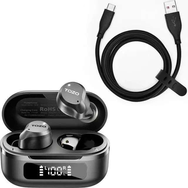 Main image of TOZO Hybrid Active Noise Cancelling Wireless Earbuds, USB-C to USB-A Charging Cable HT2 T6 T10 A1 T12 A3 A2 OpenEgo OpenBuds NC2 NC7 NC9 Earbuds