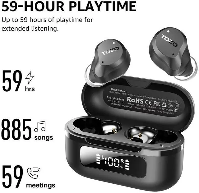 Alt view image 5 of 5 - TOZO Hybrid Active Noise Cancelling Wireless Earbuds, USB-C to USB-A Charging Cable HT2 T6 T10 A1 T12 A3 A2 OpenEgo OpenBuds NC2 NC7 NC9 Earbuds