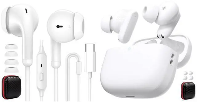 Main image of Wireless Earbuds Bluetooth 5.4 Headset HiFi Bass Stereo Noise Canceling in-Ear Headphone Wired Earbuds USB C Headphone for iPhone 16e 16 Pro Max 15 Plus Noise Canceling HiFi Bass Stereo In-ear Headset