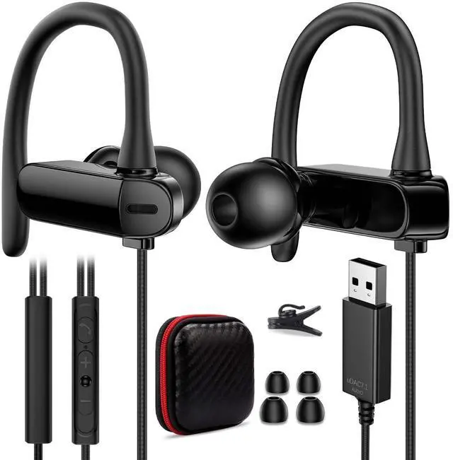 Alt view image 2 of 5 - TOPAUX Wired Earbuds USB C Headphone USB Headphone Over-Ear Hook 2.5M 8.2FT Computer Headset Mute Mic USB A Earphone in-Ear Noise Cancel Wired Earbuds for MacBook for Chromebook Notebook for Teams