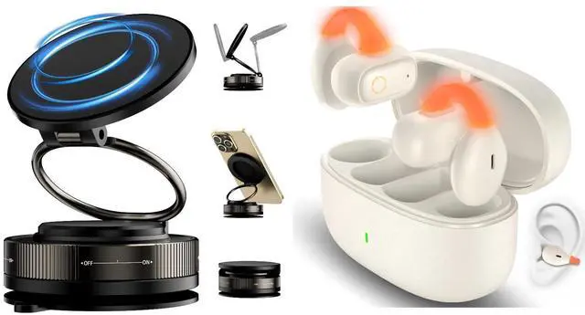 Main image of Wireless Earbuds Open Ear Clip On Bluetooth Headset Bass Stereo Over Ear Arc Sports Earphone LED Cordless In-Ear Game Headphone for MagSafe Car Mount 360° Rotation Magnetic Adjustable Dashboard Windsh