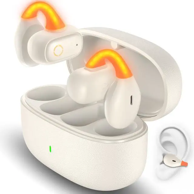 Alt view image 2 of 5 - Open Ear Earbuds, Air Conduction Bluetooth Earphone, Comfortable Clip on Wireless Earbud, Gaming Light Over Ear Headphones, 3.5mm Wired Earbuds Wingtip Noise Canceling In-Ear Headphone with Mic