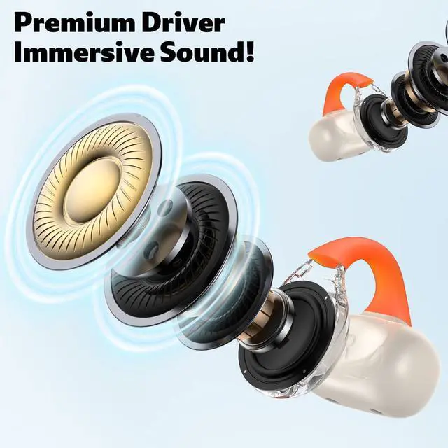 Alt view image 5 of 5 - Open Ear Earbuds, Air Conduction Bluetooth Earphone, Comfortable Clip on Wireless Earbud, Gaming Light Over Ear Headphones, 3.5mm Wired Earbuds Wingtip Noise Canceling In-Ear Headphone with Mic