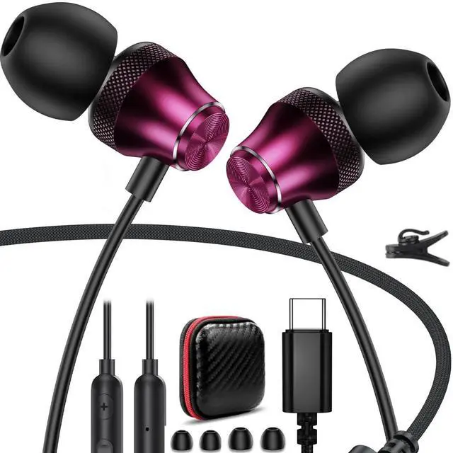 Alt view image 2 of 5 - 2 Pack USB Type C Headphone for iPad Mini Laptop School Kid Wired Earbuds for iPhone 16 Pro Max 15 Plus for Samsung S24 FE S23 S22 S21 in-Ear Noise Canceling Android Earphone with Mic Volume Control