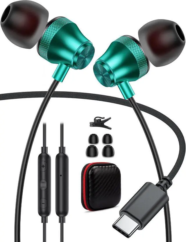 Alt view image 2 of 5 - TOPAUX for iPhone 16 Pro Max Wallet Case + USB C Headphone for iPhone 16 Pro Max 15 Plus for iPad Mini Laptop School Kid in-Ear Noise Canceling Wired Earbuds for Samsung S24 S23 A16 Google Pixel