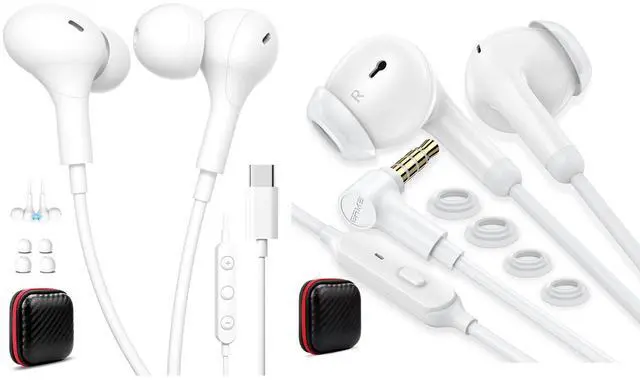 Main image of Wired Earbuds 3.5mm Right Angle Ear Bud for Chromebook PC School In-Ear Noise Canceling Eartip 3.5mm Jack Earphone USB C Headphone for Samsung S25 S24 S23 A26 A36 A56 Magnetic Wired Earbuds for iPhone