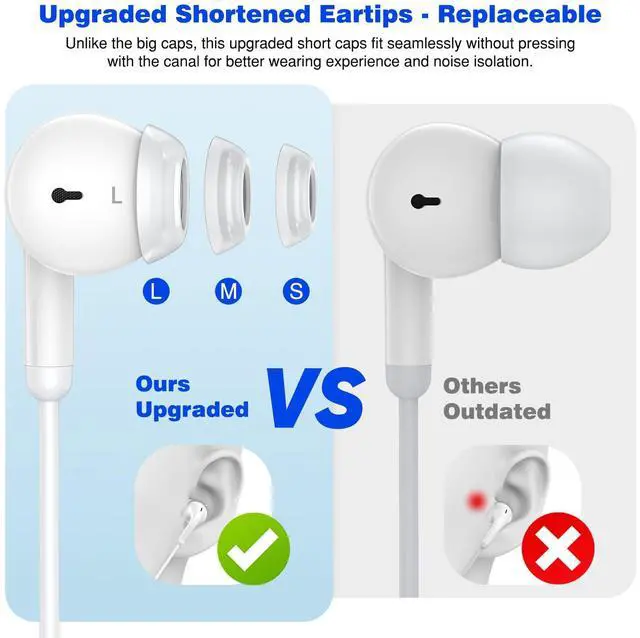 Alt view image 3 of 5 - Wired Earbuds 3.5mm Right Angle Ear Bud for Chromebook PC School In-Ear Noise Canceling Eartip 3.5mm Jack Earphone USB C Headphone for Samsung S25 S24 S23 A26 A36 A56 Magnetic Wired Earbuds for iPhone