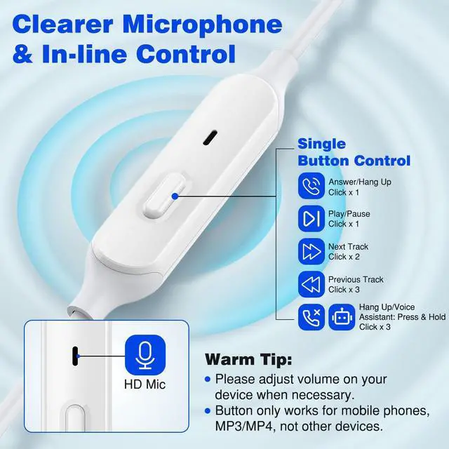 Alt view image 4 of 5 - Wired Earbuds 3.5mm Right Angle Ear Bud for Chromebook PC School In-Ear Noise Canceling Eartip 3.5mm Jack Earphone USB C Headphone for Samsung S25 S24 S23 A26 A36 A56 Magnetic Wired Earbuds for iPhone