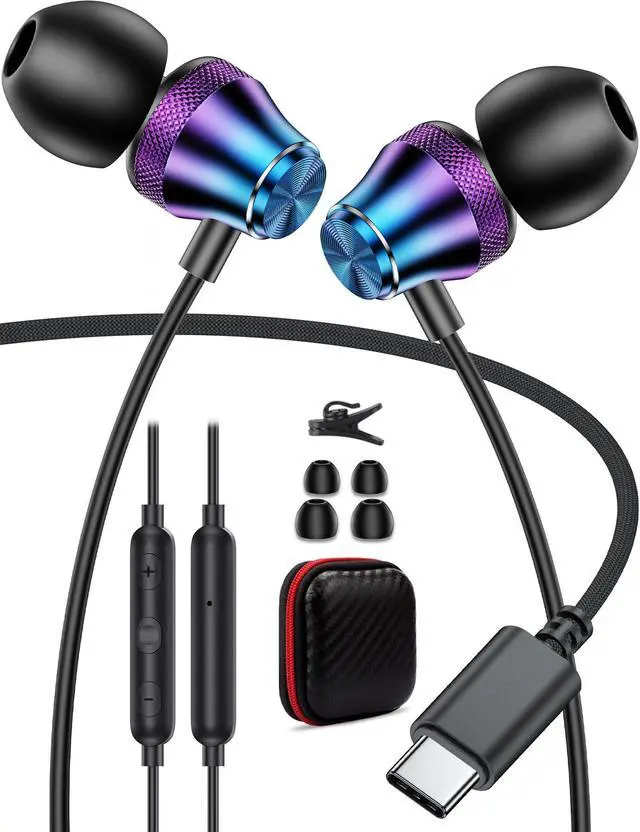 Alt view image 2 of 5 - TOPAUX for iPhone 16 Pro Glitter Case + USB C Headphone for iPhone 16 Pro Max 15 Plus for iPad Mini Laptop School Kid in-Ear Noise Canceling Android Wired Earbuds for Samsung S24 S23 A16 Google Pixel