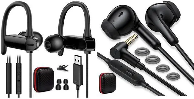 Main image of Wired Earbuds 3.5mm Right Angle Ear Bud for Chromebook PC School In-Ear Noise Canceling Eartip 3.5mm Jack Earphone USB Headphone Over-Ear Hook 2.5M 8.2FT Computer Headset Mute Mic USB A Earphone