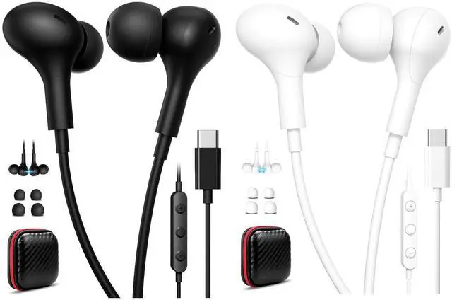 Main image of 2 Pack USB C Headphone for Samsung S25 S24 S23 A26 A36 A56 Magnetic Wired Earbuds for iPhone 16 Pro Max 16e 15 Laptop in-Ear Noise Canceling Headset Android Type C Earphone for iPad A16 11 10 Pixel 9