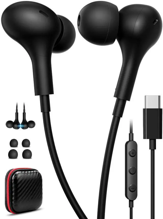 Alt view image 2 of 5 - 2 Pack USB C Headphone for Samsung S25 S24 S23 A26 A36 A56 Magnetic Wired Earbuds for iPhone 16 Pro Max 16e 15 Laptop in-Ear Noise Canceling Headset Android Type C Earphone for iPad A16 11 10 Pixel 9