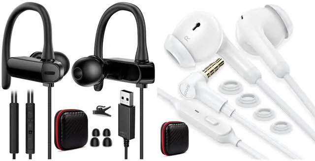 Main image of Wired Earbuds 3.5mm Right Angle Ear Bud for Chromebook PC School In-Ear Noise Canceling Eartip USB Headphone Over-Ear Hook 2.5M 8.2FT Computer Headset Mute Mic USB A Earphone in-Ear Noise Cancel