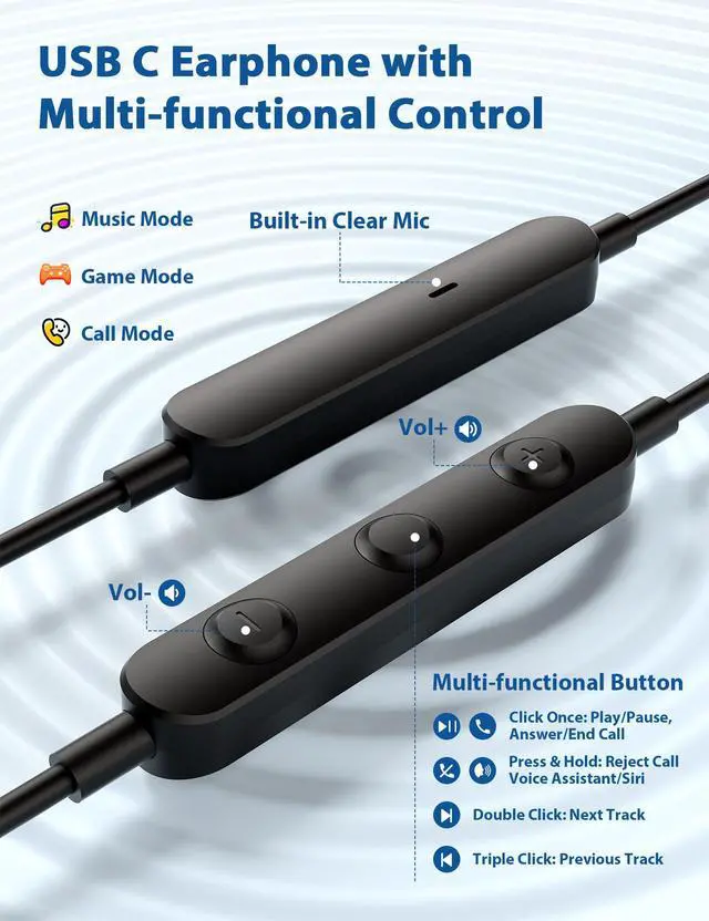 Alt view image 4 of 5 - 2 Pack USB C Headphone for Samsung S25 S24 S23 A26 A36 A56 Magnetic Wired Earbuds for iPhone 16 Pro Max 16e 15 Laptop in-Ear Noise Canceling Headset Android Type C Earphone for iPad A16 11 10 Pixel 9