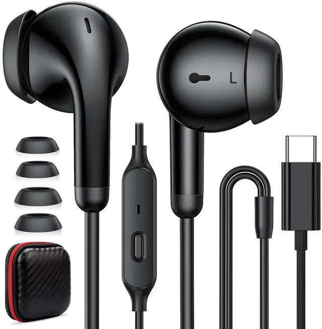 Alt view image 2 of 5 - TOPAUX for iPhone 16e Case Heavy Duty Full Body Drop Protection Wired Earbuds USB C Headphone for iPhone 16e 16 Pro Max 15 Plus Noise Canceling HiFi Bass Stereo in-Ear Headset Type C Earphone