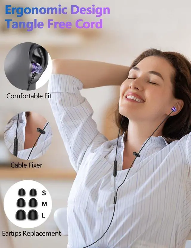 Alt view image 3 of 5 - 3.5mm Earbuds Wired Earphone for Moto G Stylus Play Pure Chromebook PC School Laptop in-Ear Noise Canceling Soft Airplane Headset 3.5 MM Jack Headphone for MagSafe Car Mount 360° Rotation Magnetic