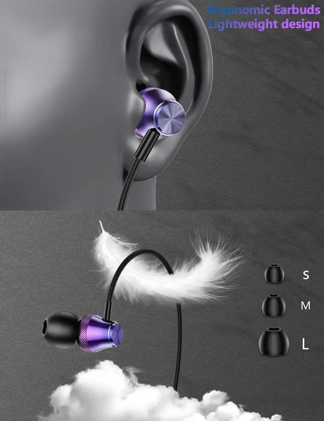 Alt view image 5 of 5 - 3.5mm Earbuds Wired Earphone for Moto G Stylus Play Pure Chromebook PC School Laptop in-Ear Noise Canceling Soft Airplane Headset 3.5 MM Jack Headphone for MagSafe Car Mount 360° Rotation Magnetic