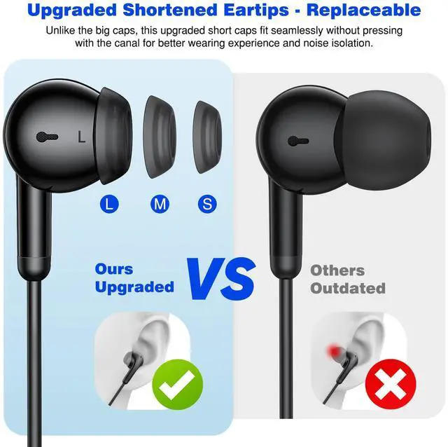 Alt view image 3 of 5 - 2 Pack Wired Earbuds 3.5mm Right Angle Ear Bud for Chromebook PC School in-Ear Noise Canceling Eartip 3.5mm Jack Earphone 3.5 MM Headset Ear Phone Headphone for Moto G 5G Stylus Play Samsung A15 A14