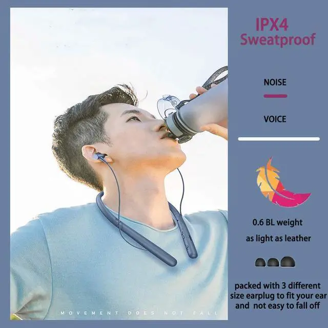 Alt view image 3 of 5 - Bluetooth Headphones Wireless Neckband Bluetooth 5.0 Headset with 20 H Playtime, 10 mm Drivers, Magnetic Earbuds, Crystal-Clear Voice and Noise Cancelling Mic, Sweatproof and Lightweight (Blue)