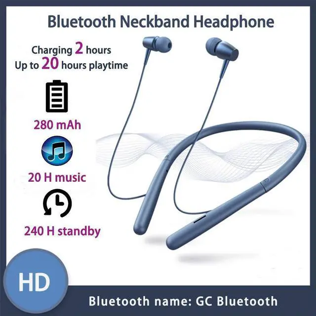 Alt view image 4 of 5 - Bluetooth Headphones Wireless Neckband Bluetooth 5.0 Headset with 20 H Playtime, 10 mm Drivers, Magnetic Earbuds, Crystal-Clear Voice and Noise Cancelling Mic, Sweatproof and Lightweight (Blue)
