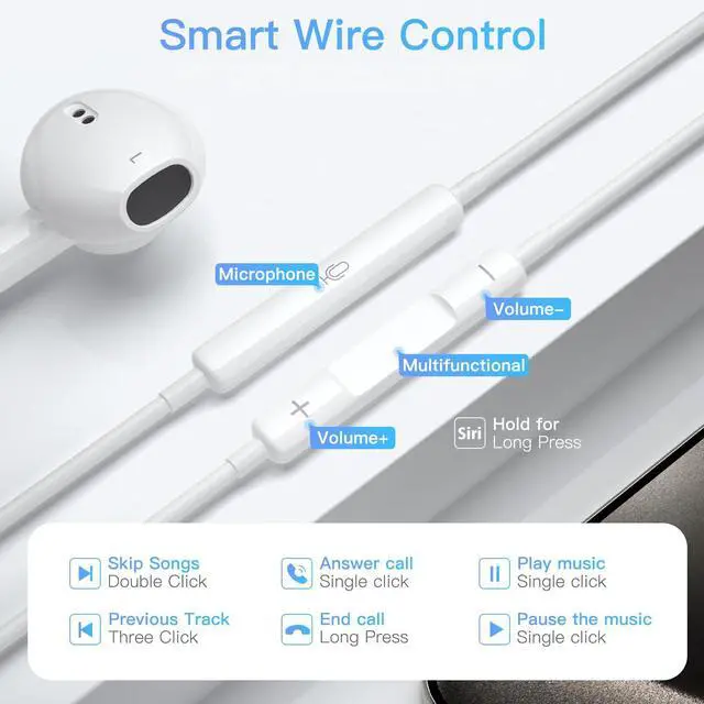 Alt view image 3 of 5 - [2 Packs] USB C Headphones for iPhone 16e, [MFi Certified] USBC Headphones Earbuds Wired with Microphone & Volume Control HiFi Stereo Type C Earphones for iPhone 16 Pro Max/16 Pro/16 Plus/15/iPad