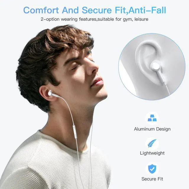 Alt view image 4 of 5 - [2 Packs] USB C Headphones for iPhone 16e, [MFi Certified] USBC Headphones Earbuds Wired with Microphone & Volume Control HiFi Stereo Type C Earphones for iPhone 16 Pro Max/16 Pro/16 Plus/15/iPad