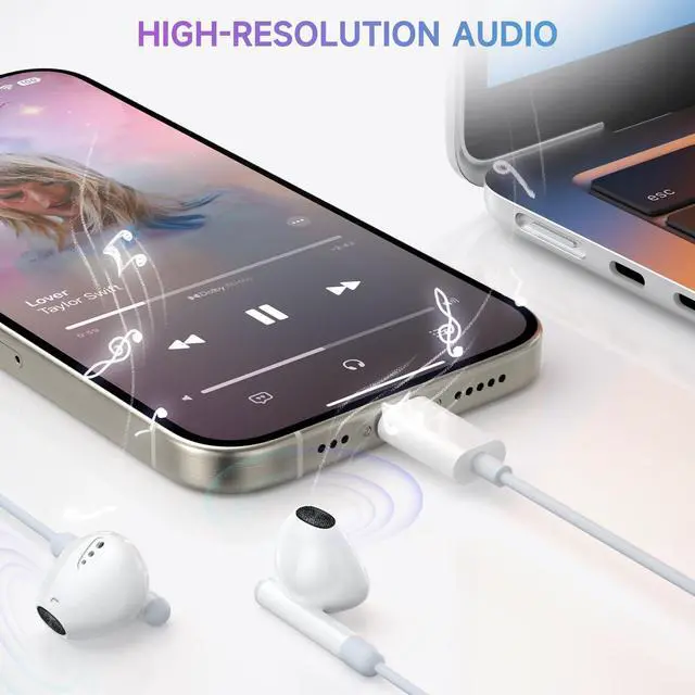 Alt view image 4 of 5 - ZENIPER iPhone 16 Earphones Wired,[ MFi Certified] USB C Headphones with Mic Volume Control Wired Earbuds USB Type C Headphones for iPhone 16/15 Pro Max iPad Pro Galaxy S25/S24 Ultra Pixel 9