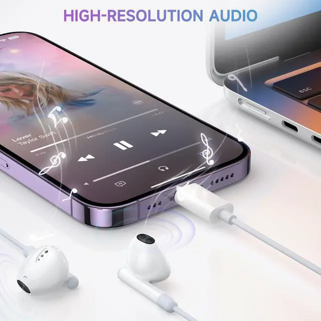 Alt view image 4 of 5 - ZENIPER Wired Earphones Lightning Earbuds for iPhone 14, [ MFi Certified] iPhone Headphones Wired with Lightning Connector for i Phone 14/13/12/11/XR/XS/X/8 (Built-in Mic & Volume Control)