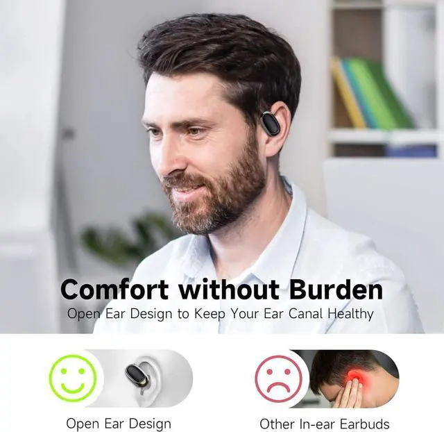 Alt view image 2 of 5 - Wireless Earbuds,Open Ear Headphones,360-Degree Panoramic Sound Headsets,DT4.0 Without Sound Loss,Air Conduction,48H Range,LED Display,IPX7 Waterproof,Wireless Earphones for Meeting,Driving,Traveling