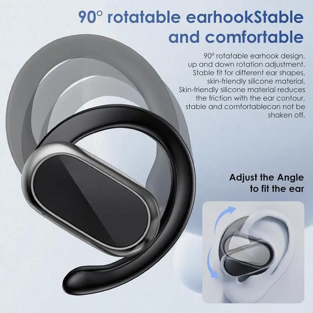 Alt view image 3 of 5 - Wireless Earbuds,Open Ear Headphones,360-Degree Panoramic Sound Headsets,DT4.0 Without Sound Loss,Air Conduction,48H Range,LED Display,IPX7 Waterproof,Wireless Earphones for Meeting,Driving,Traveling