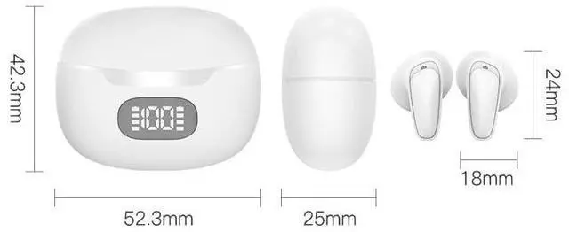 Alt view image 2 of 5 - YHRY Wireless Bluetooth 5.3 Earphones Noise Reduction in Ear Stereo Effect Sports Earphones LED Display Long Range Suitable for iOS/Android Phones, Lightweight and Portable Mini Earphones (White)