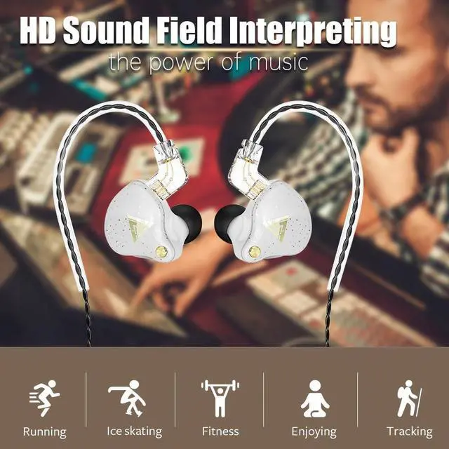 Alt view image 5 of 5 - Yeabomy Wired Gaming Earbuds 2 Pack, AK6 PRO in Ear Monitors, Deep Bass Sound Wired Earbuds, HiFi in Ear Headphones with New 1DD 10mm Dynamic Driver, IEM for Music Gaming Video Calling (Black+White)