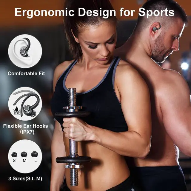 Alt view image 5 of 5 - Wireless Earbuds Bluetooth 5.3 Headphones Sports, 48Hrs Playback Over Ear Buds with CVC8.0 Mic, Bass Stereo Bluetooth Earbuds with Earhooks, LED Display, IP7 Waterproof Earphones for Workout/Running