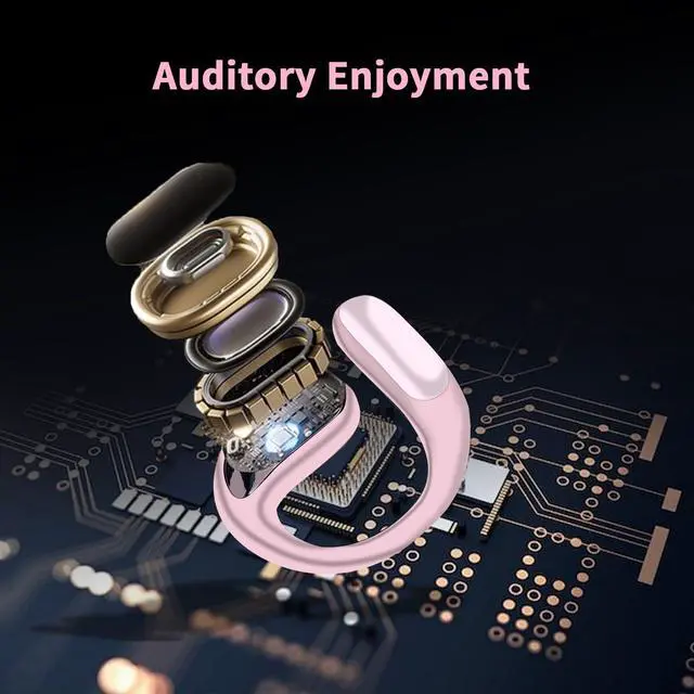 Alt view image 5 of 5 - Tulbeys Open Ear Headphones Bluetooth 5.4, True Wireless Earbuds, Built Mic and ENC Call Noise Reductionfor Clear Calls, Up to 8 Hours Playtime, Sweat Resistant Earphones for Workouts Running-Pink