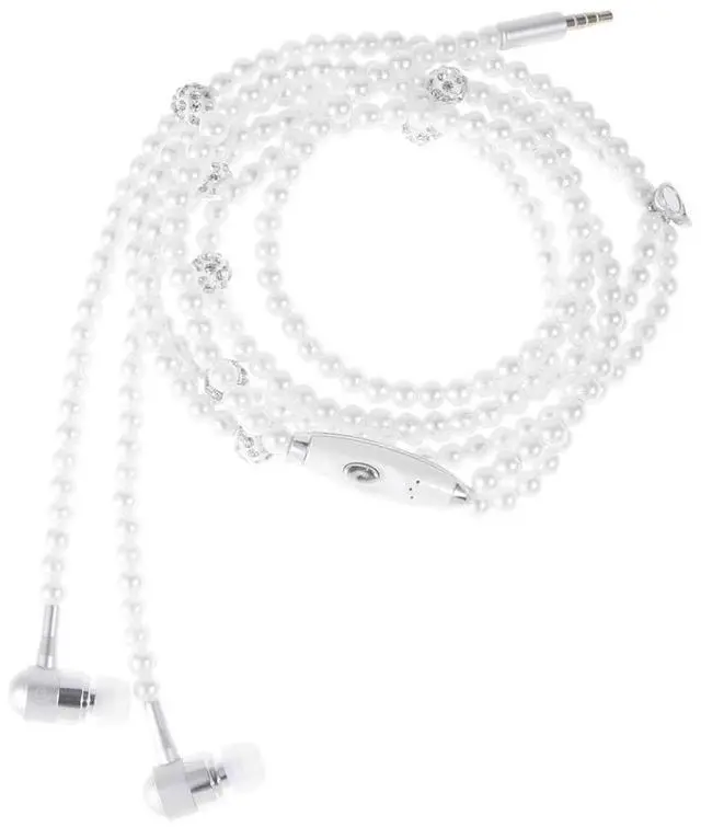Main image of UKCOCO in-Ear Eardphones with Mic - in-Ear Headset with Remote and Mic Hands- Wired Pearls Chain Universal Earphone for Girls Women Student (White)