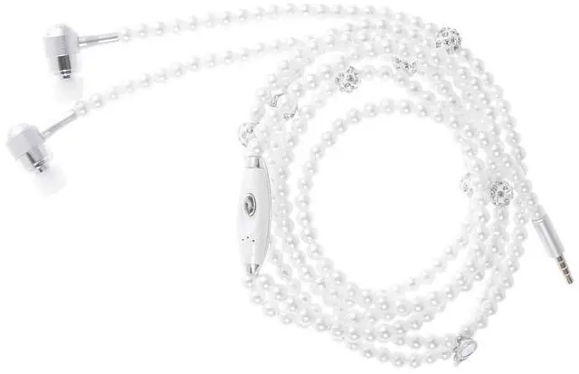 Alt view image 2 of 5 - UKCOCO in-Ear Eardphones with Mic - in-Ear Headset with Remote and Mic Hands- Wired Pearls Chain Universal Earphone for Girls Women Student (White)