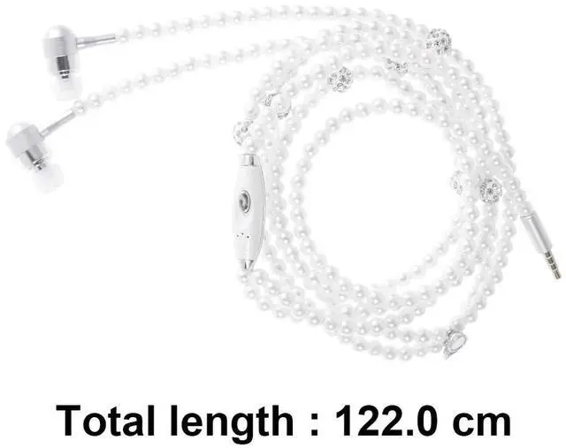 Alt view image 3 of 5 - UKCOCO in-Ear Eardphones with Mic - in-Ear Headset with Remote and Mic Hands- Wired Pearls Chain Universal Earphone for Girls Women Student (White)