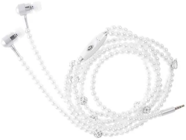 Alt view image 4 of 5 - UKCOCO in-Ear Eardphones with Mic - in-Ear Headset with Remote and Mic Hands- Wired Pearls Chain Universal Earphone for Girls Women Student (White)