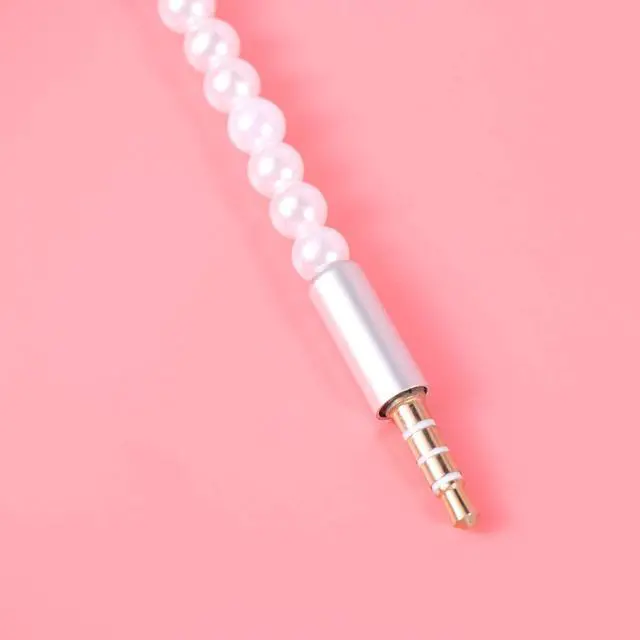 Alt view image 5 of 5 - UKCOCO in-Ear Eardphones with Mic - in-Ear Headset with Remote and Mic Hands- Wired Pearls Chain Universal Earphone for Girls Women Student (White)