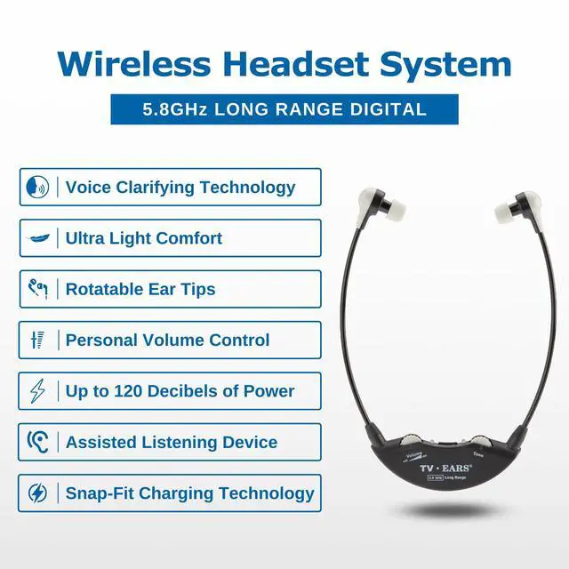 Alt view image 4 of 5 - TV · EARS Long Range Digital Wireless Headset System & Earbud Tips - 5.8 GHz RF Transmitter Headsets for TV, Ideal for Seniors & with Hearing Difficulties, Compatible with All TV Brands (1 Pair)