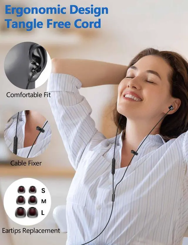 Alt view image 3 of 5 - 2 Pack 3.5mm Earbuds Wired Earphone for Moto G Stylus Play Pure Chromebook PC School Laptop in-Ear Noise Canceling Soft Airplane Headset 3.5 MM Jack Headphone for Samsung A42 A32 A15 A14 A13 A12 5G