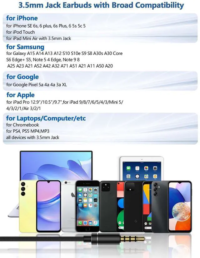 Alt view image 4 of 5 - 2 Pack 3.5mm Earbuds Wired Earphone for Moto G Stylus Play Pure Chromebook PC School Laptop in-Ear Noise Canceling Soft Airplane Headset 3.5 MM Jack Headphone for Samsung A42 A32 A15 A14 A13 A12 5G