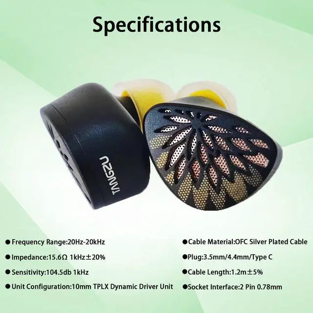 Alt view image 3 of 5 - NALMOPG YUXUANJI Earphones,10mm TPLX Dynamic Drive Wired Earbuds,in Ear Monitor Headphones,iems Ear Buds Wired for Gaming (4.4mm, Black)